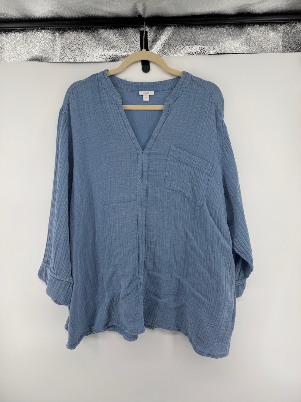 J. Jill Coastal Grandma ResortWear Vacation VibeBoho Clean Light Blue Shirt Sz3X